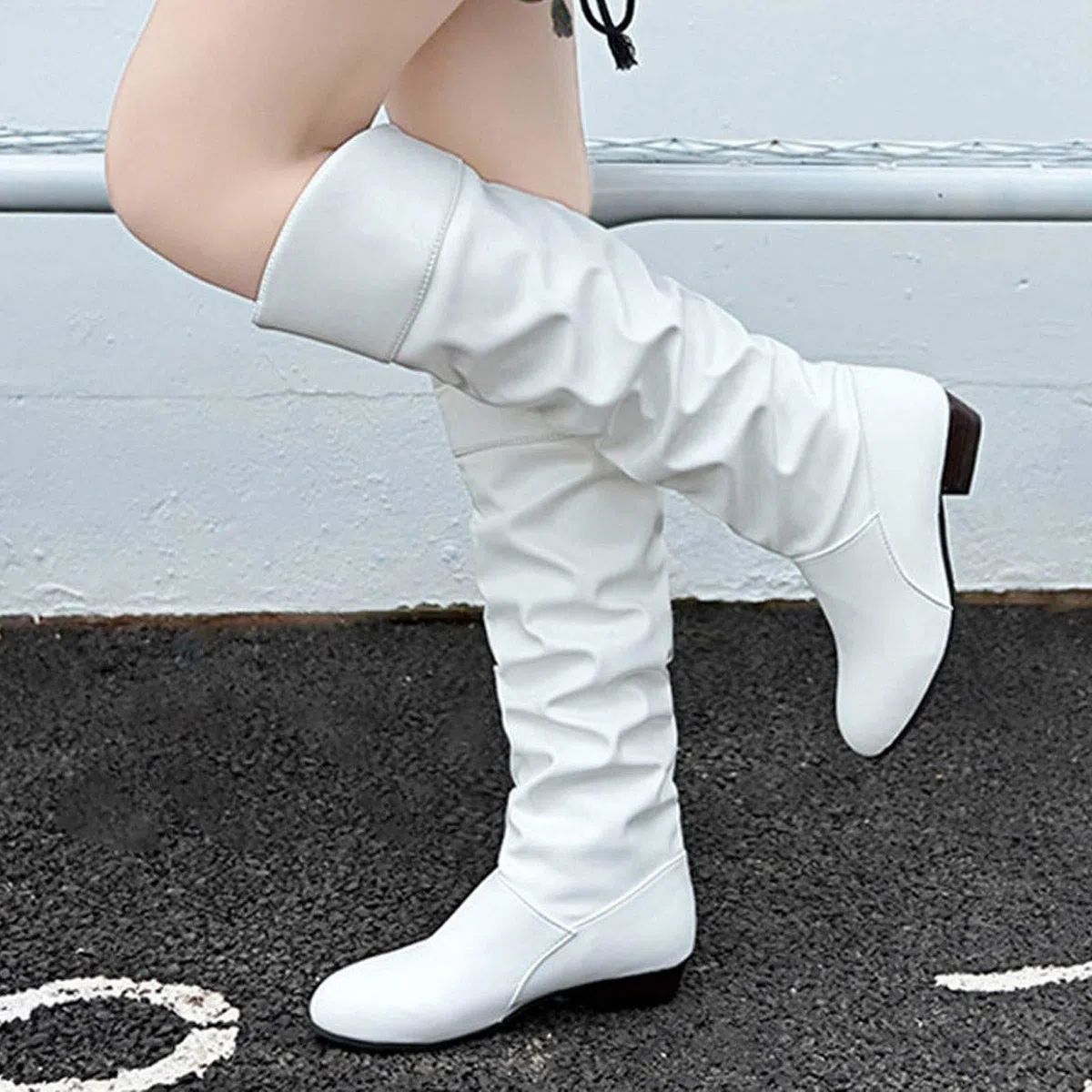 Generisch Punta solida rotonda Donne Stivali antiscivolo tacco scarpe stivali da donna di alta qualità