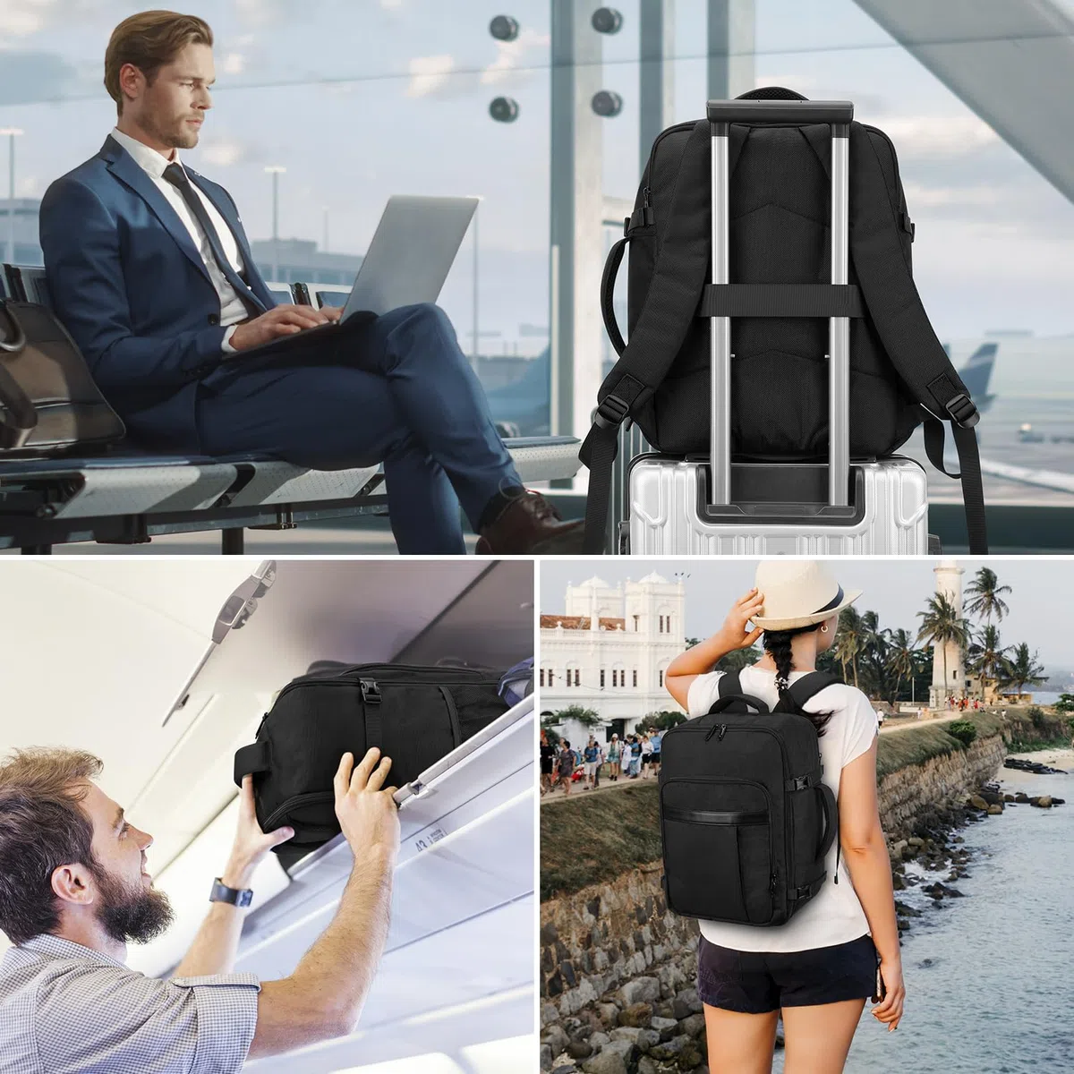 VSNOON per Nuove Zaino Ryanair 40x30x20, 24L Zaino da Viaggio Bagaglio a Mano Con Tasca Bagnata, Impermeabile Zaino per 15.6 pc portatile per Ryanair, Wizz Air, ITA Airways, Vueling, Nero