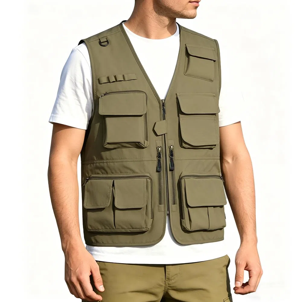 Uomo Gilet da Pesca Multitasche, Gilet da Viaggio Leggero e Traspirante, Giacca Senza Maniche da Esterno, Adatto per la Pesca, Attività All'aperto, Campeggio, Alpinismo