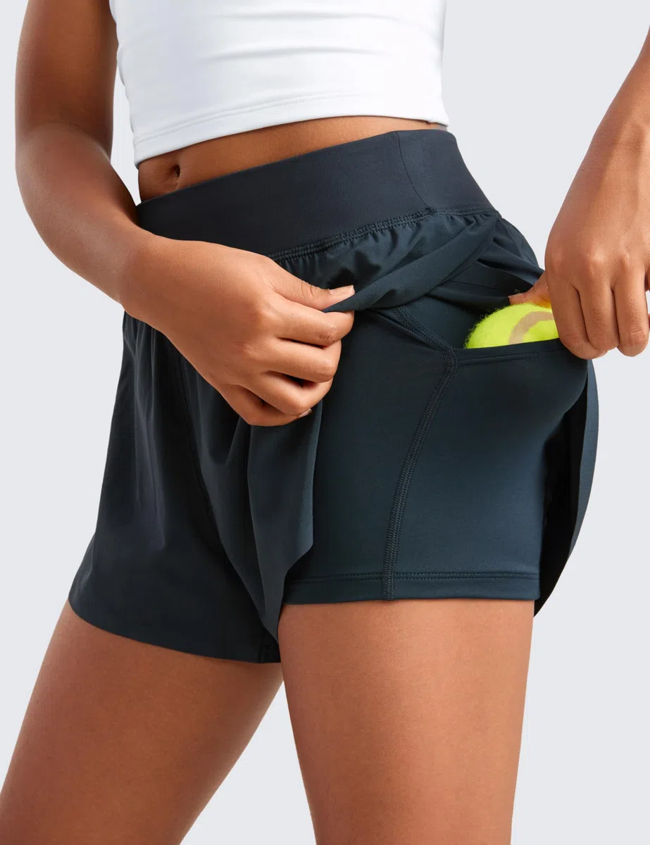 CRZ YOGA Ragazze 2 in 1 Delfino Atletico Correre Pantaloncini con Tasche Allenamento Casuale Tennis Calcio