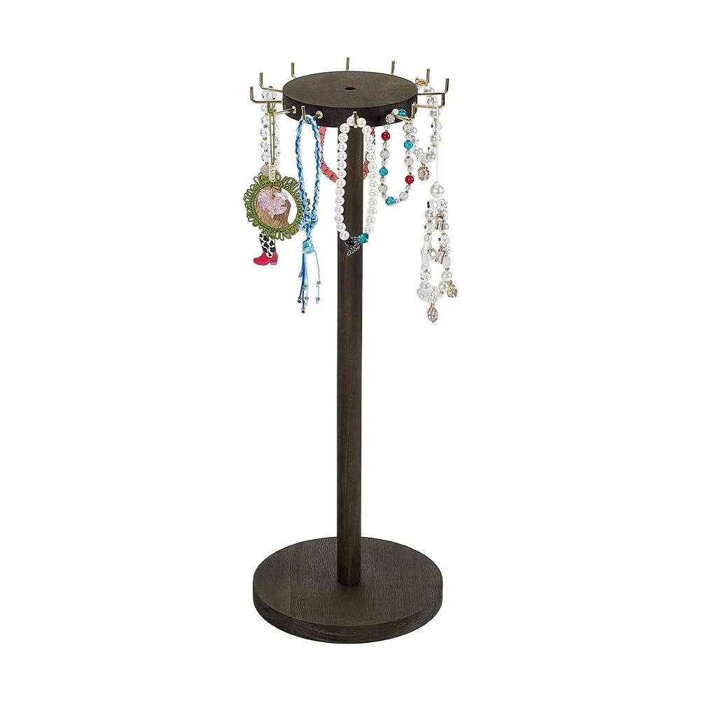 nbeads Organizer per collane, 14,45 x 39,9 cm, in legno, organizer multiplo per gioielli, con 12 ganci in ferro dorato, per camera da letto e toeletta, marrone cocco