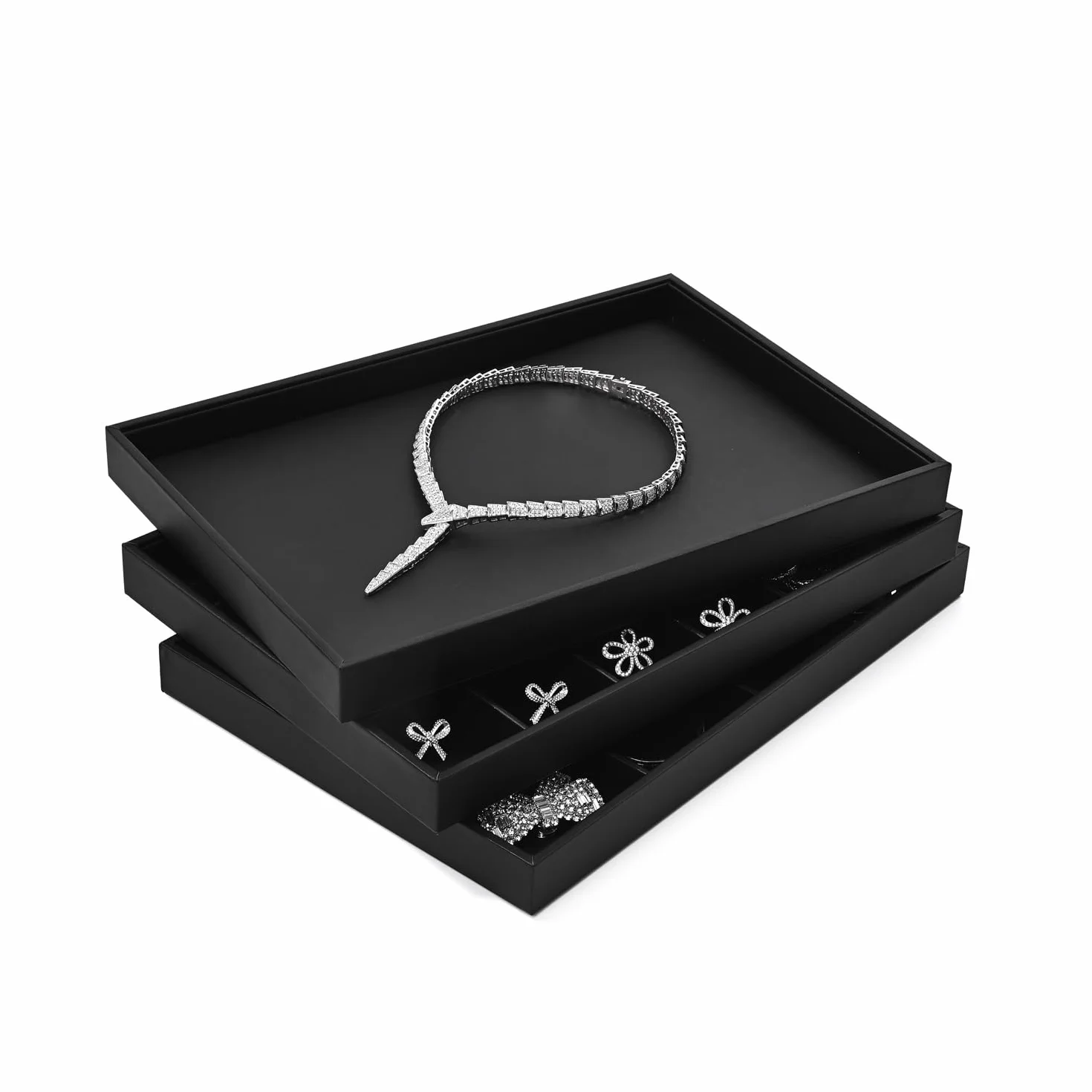 Oirlv Vassoio per Gioielli in Pelle Nera PU - Accessorio Espositore per Gioielli, Orologi, Orecchini e Anelli