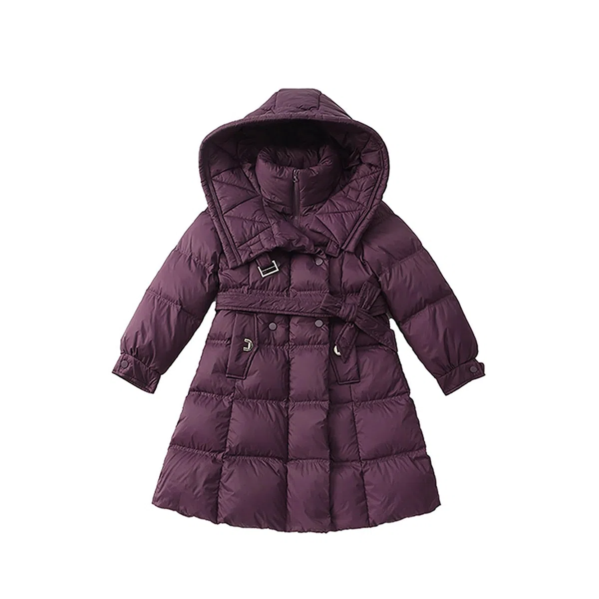 Piumino invernale da ragazza, lunghezza al ginocchio, parka, con fiocco, cintura, colletto rialzato, caldo, pesante, elegante, con cerniera, antivento, capispalla lungo per bambini