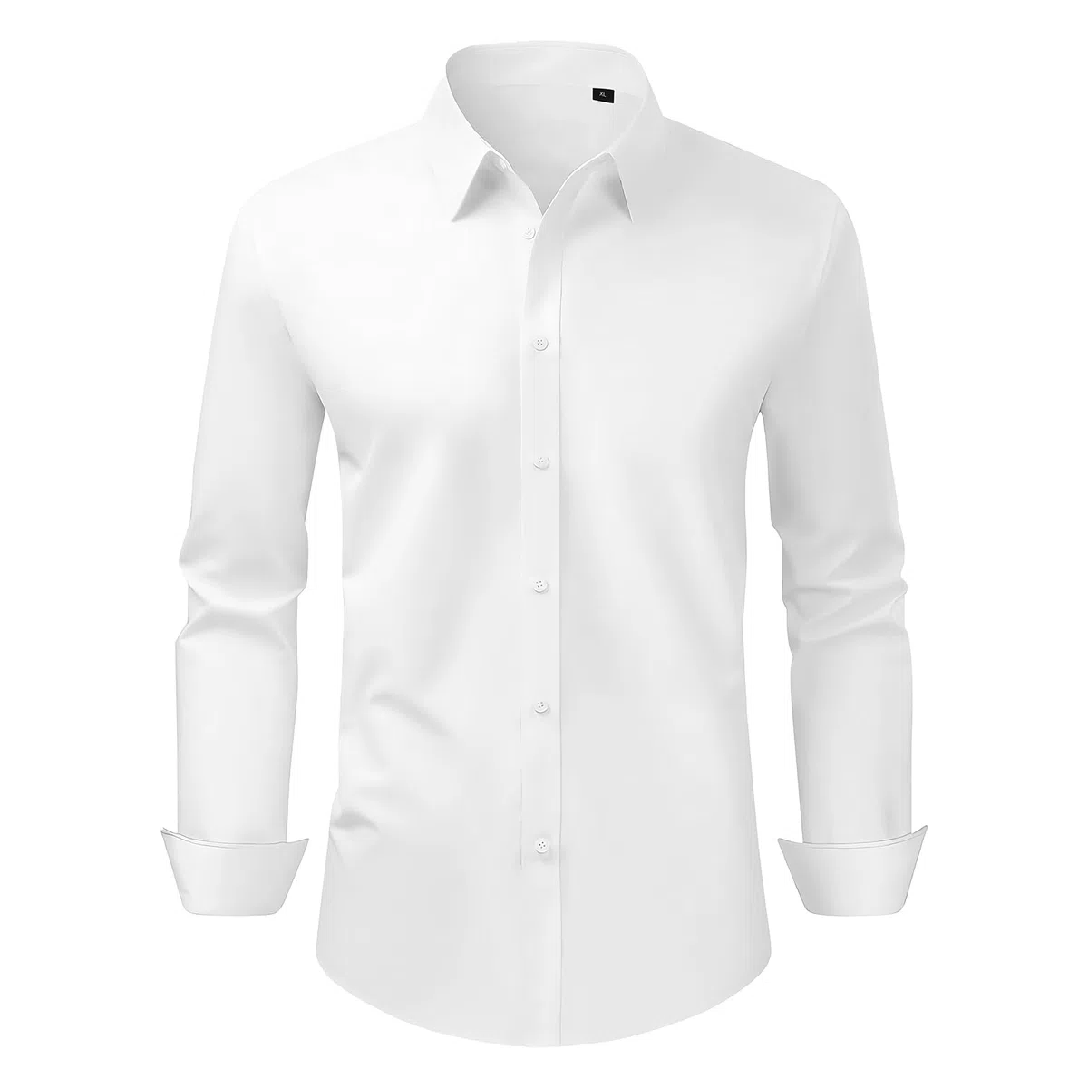 VEVOR Camicia da Uomo con Bottoni, Maniche Lunghe Antipiega, vestibilità Slim Fit in Tessuto Morbido ed Elasticizzato per Abbigliamento Casual o Formale da Lavoro, Lavoro, Matrimonio, Cena, Bianco