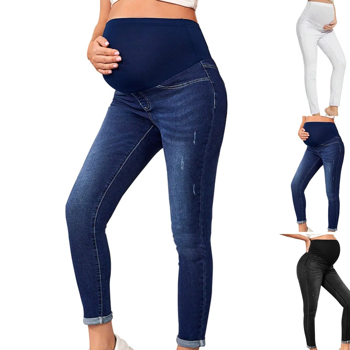 Jeans premaman da donna, skinny, supporto elasticizzato, a vita alta, elasticizzati, casual, comodi, morbidi, jeans lunghi in denim