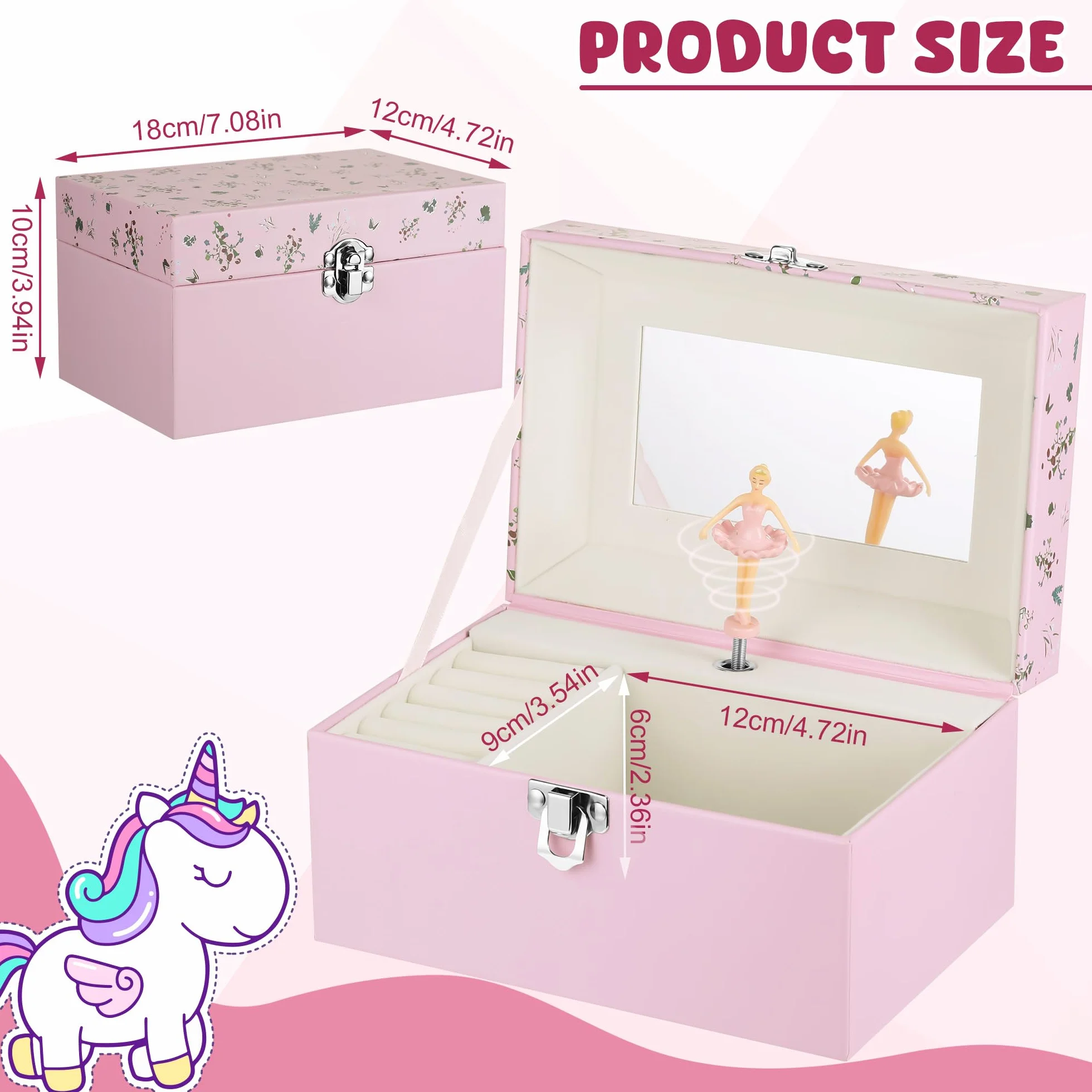 Scatola Musicale per Bambine, Portagioie Carillon con Ballerina Rotante, Carillon Portagioie Musicale Keepsake Regalo per Età 3-10 Anni, 18x12x10cm, Rosa