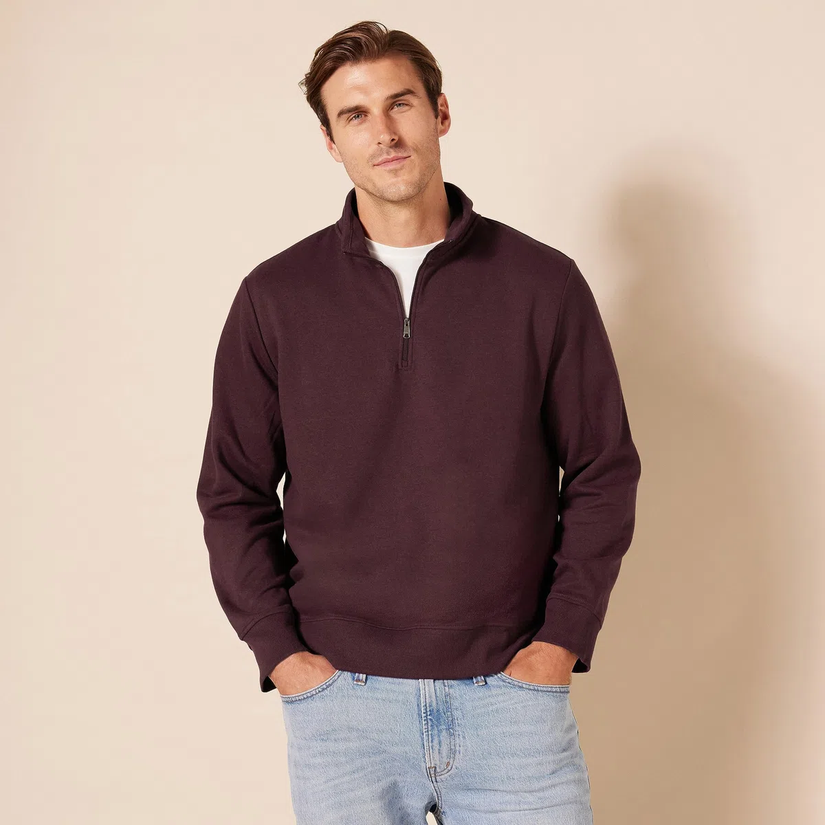 Amazon Essentials Felpa in Pile A Maniche Lunghe con Zip Corta Uomo