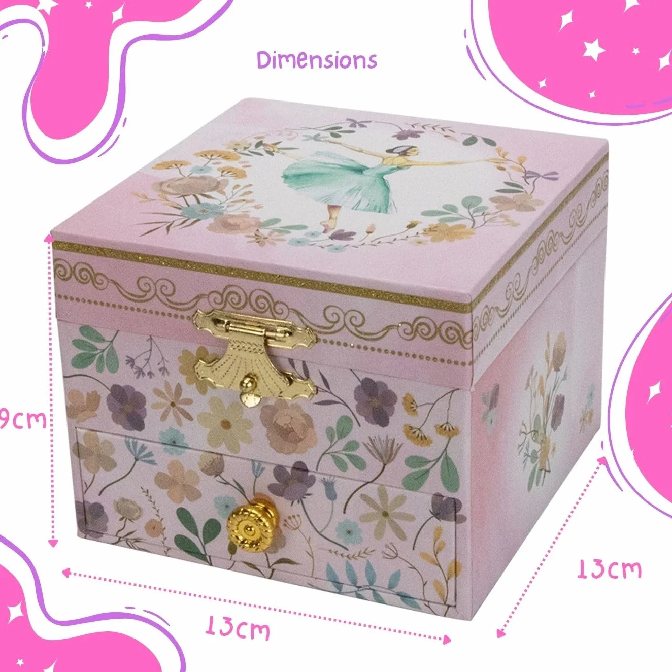 GICO - Portagioie ballerina con cassetto per ragazze, carillon con musica, figura rotante e specchio, regalo di compleanno, scatola portagioie per bambini - 92071
