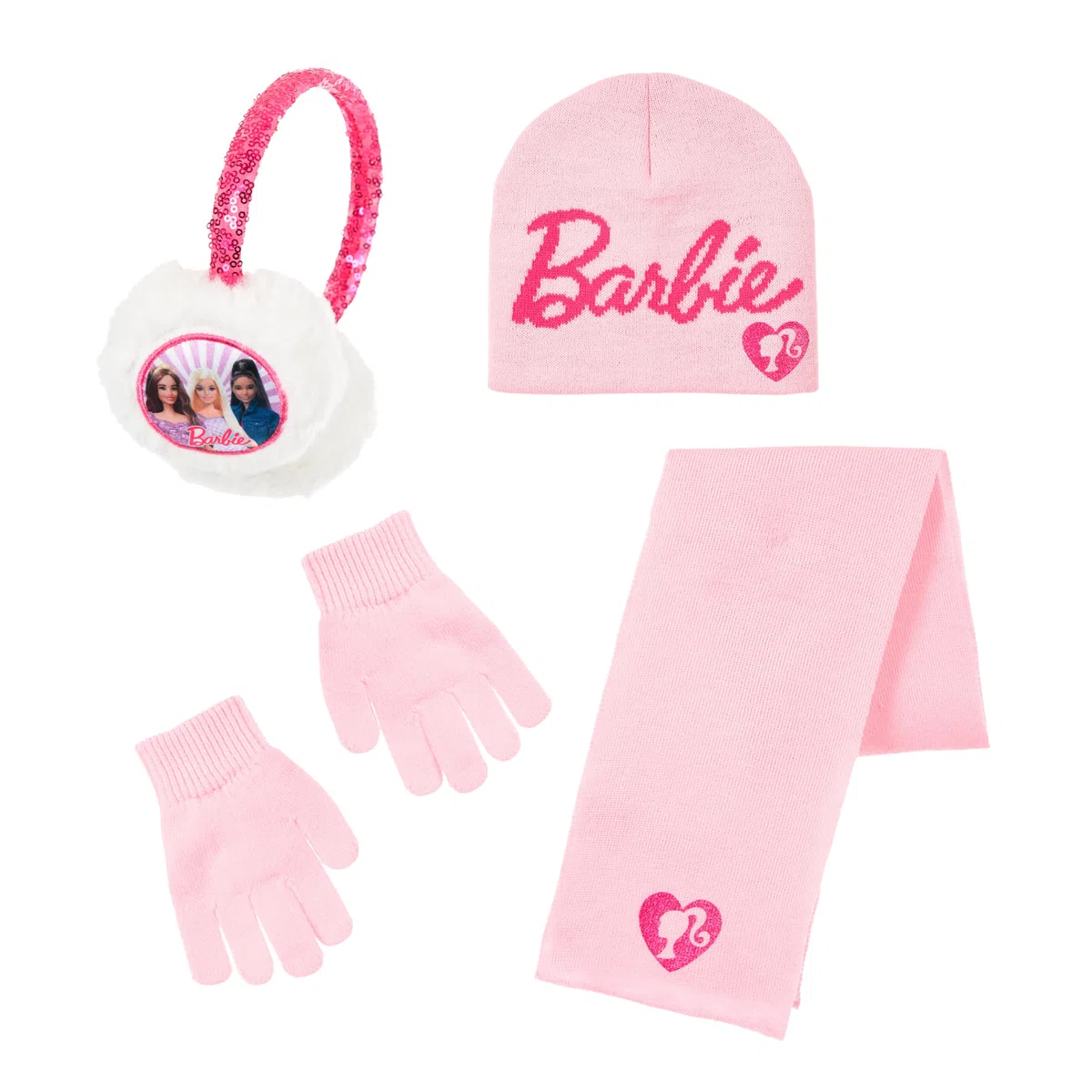 Barbie Cappello, Sciarpa, Guanti e Paraorecchie per Ragazze, Berretto Invernale per Bambina Design Scintillante, Regalo per Bambine