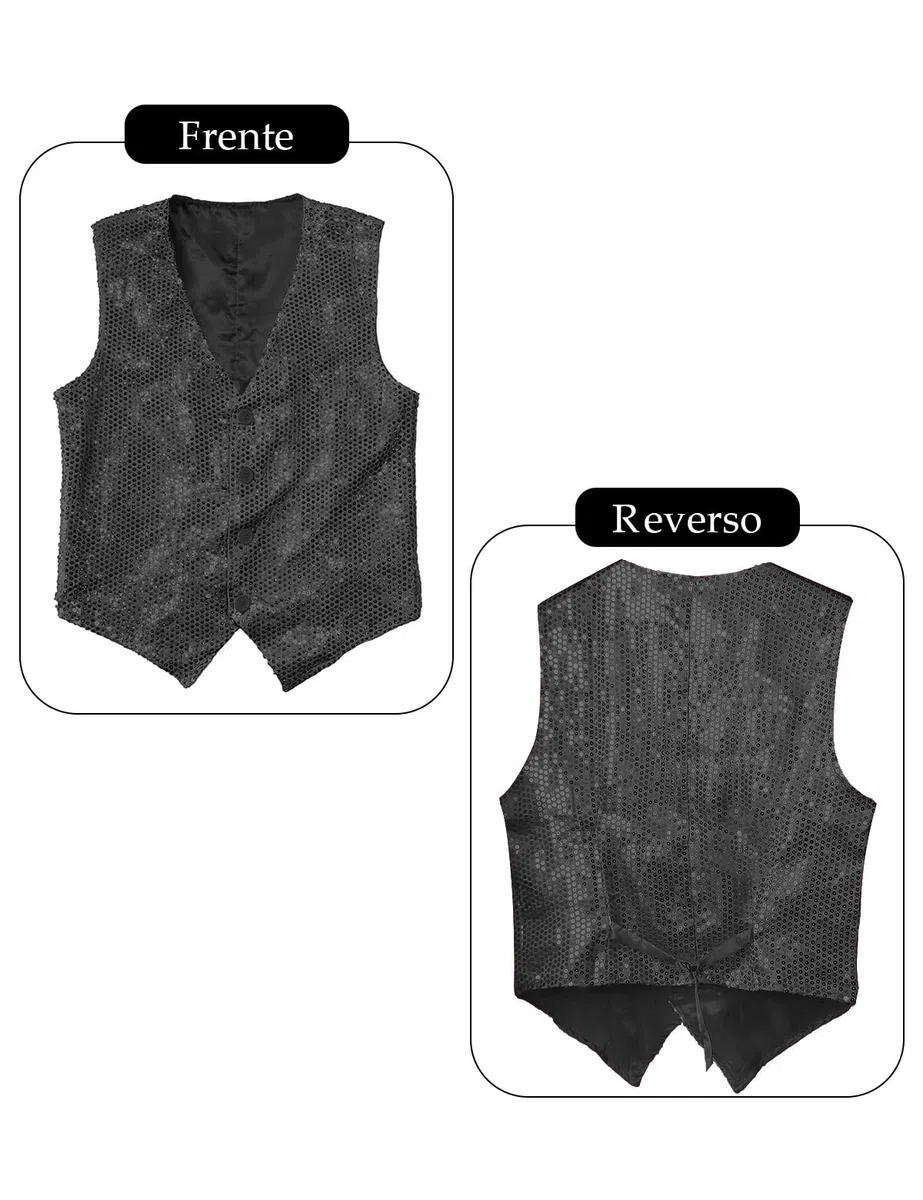 Wildarms Gilet da uomo con paillettes, papillon e vestito da ballo, per smoking, cena, scollo a V, slim fit