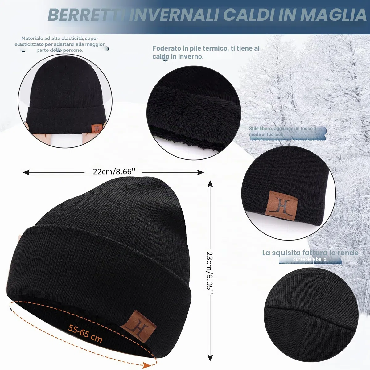 Invernali Cappello Sciarpa e Guanti Touch Screen, Berretto in Maglia Scaldacollo e Guanti con Fodera in Pile per Uomo Donna