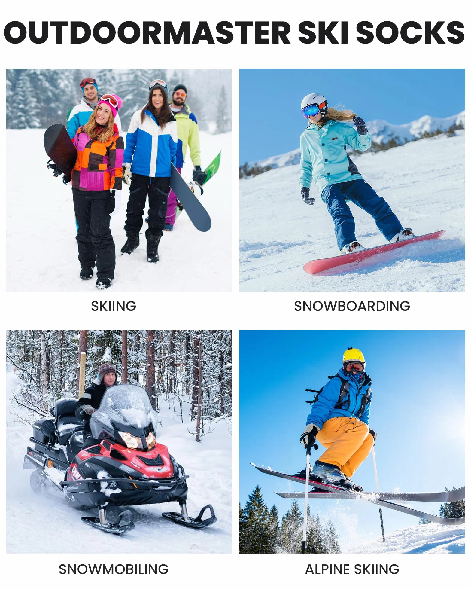 OutdoorMaster 2 Paia Calze da Sci per Donna, Calze Termiche Invernali da Snowboard Traspiranti Termico per Sport All'aria aperta con Sopra il Polpaccio Design/Polsini Antiscivolo