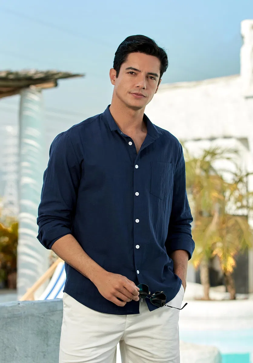 Enlision Camicia Lino Uomo Manica Lunga Estiva Cotone Henley Shirts Collo Coreana con Bottoni Tinta Unita Elegante Casual da Spiaggia S-4XL