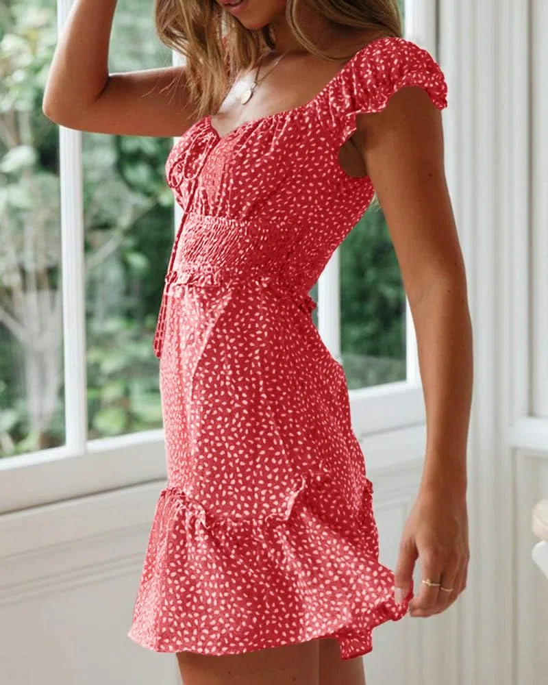 Imily Bela Abito estivo da donna con volant, abito da spiaggia, elegante, linea ad A, a vita alta, con coulisse