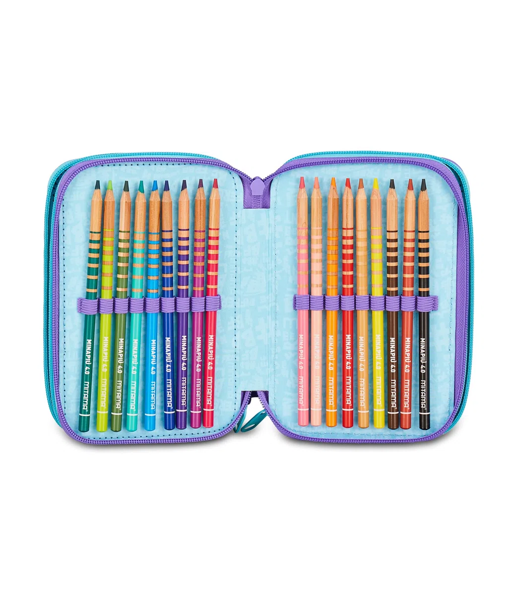 Mitama Astuccio Scuola 3 Scomparti, DOUBLE DIAMOND, Astuccio Attrezzato completo, 47 pezzi, 3 scomparti, Per bambine e ragazze, Scuola e tempo libero