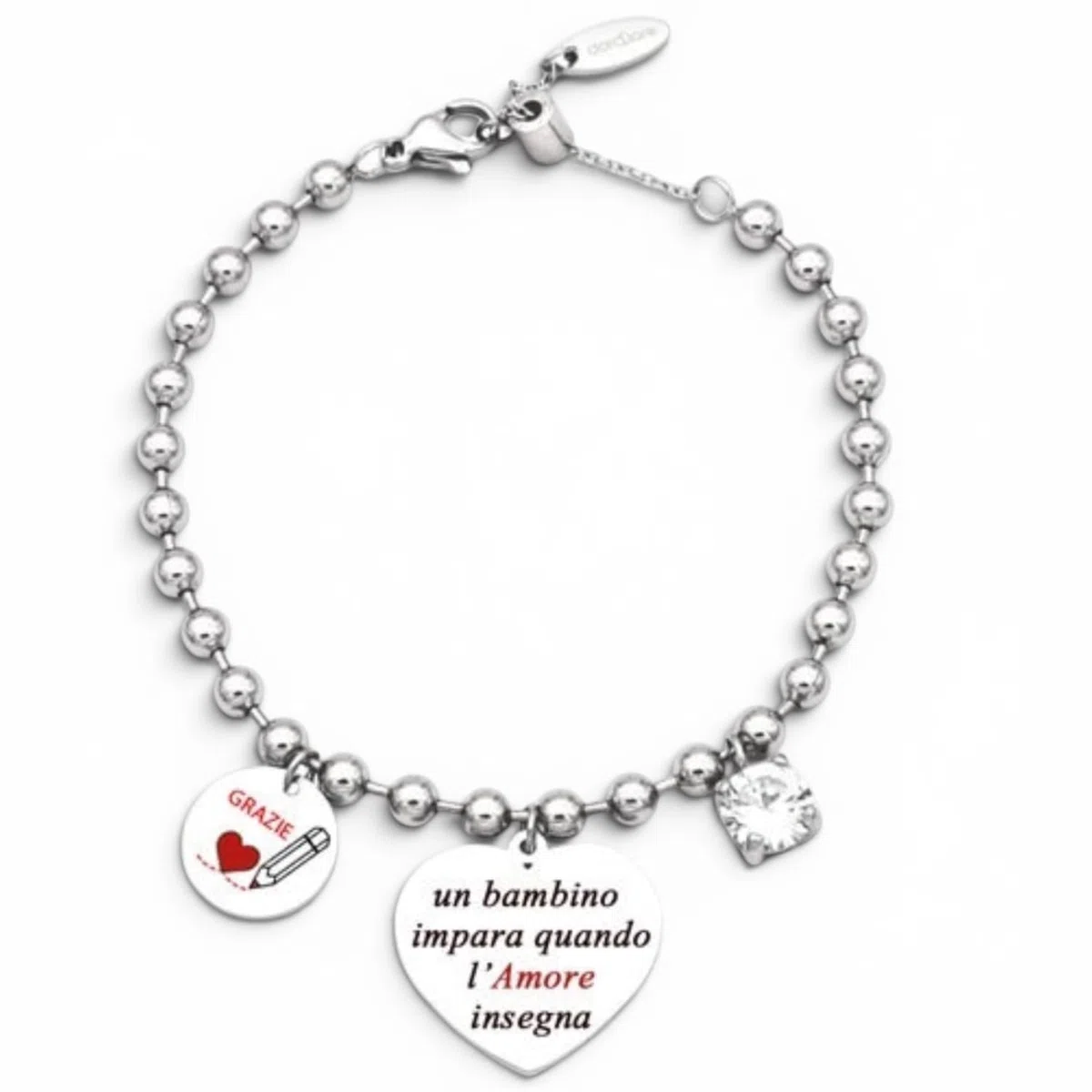 dalcuore Bracciale Amicizia Donna Acciaio Ipoallergenico Regolabile. Charm Frase Incisa. Idea Regalo Originale per Lei: Compleanno, Natale, Laurea. Perfetto per Amica, Fidanzata, Sorella, Mamma, Zia.