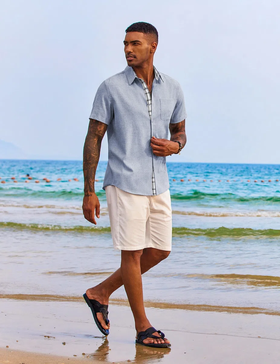COOFANDY Camicia Uomo Maniche Corte Estiva Regular Fit Casual Leggera da Spiaggia per Vacanza