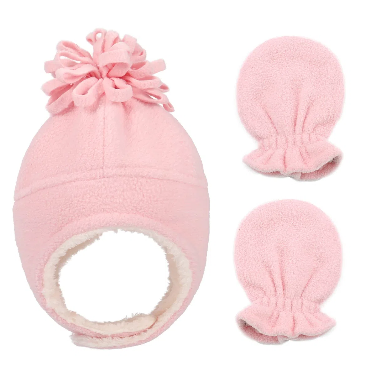 LACOFIA Cappellini Beanie e Manopole in Caldo Pile per Neonato Berretto da Pilota Invernale con Paraorecchie e Guanto da Bambino