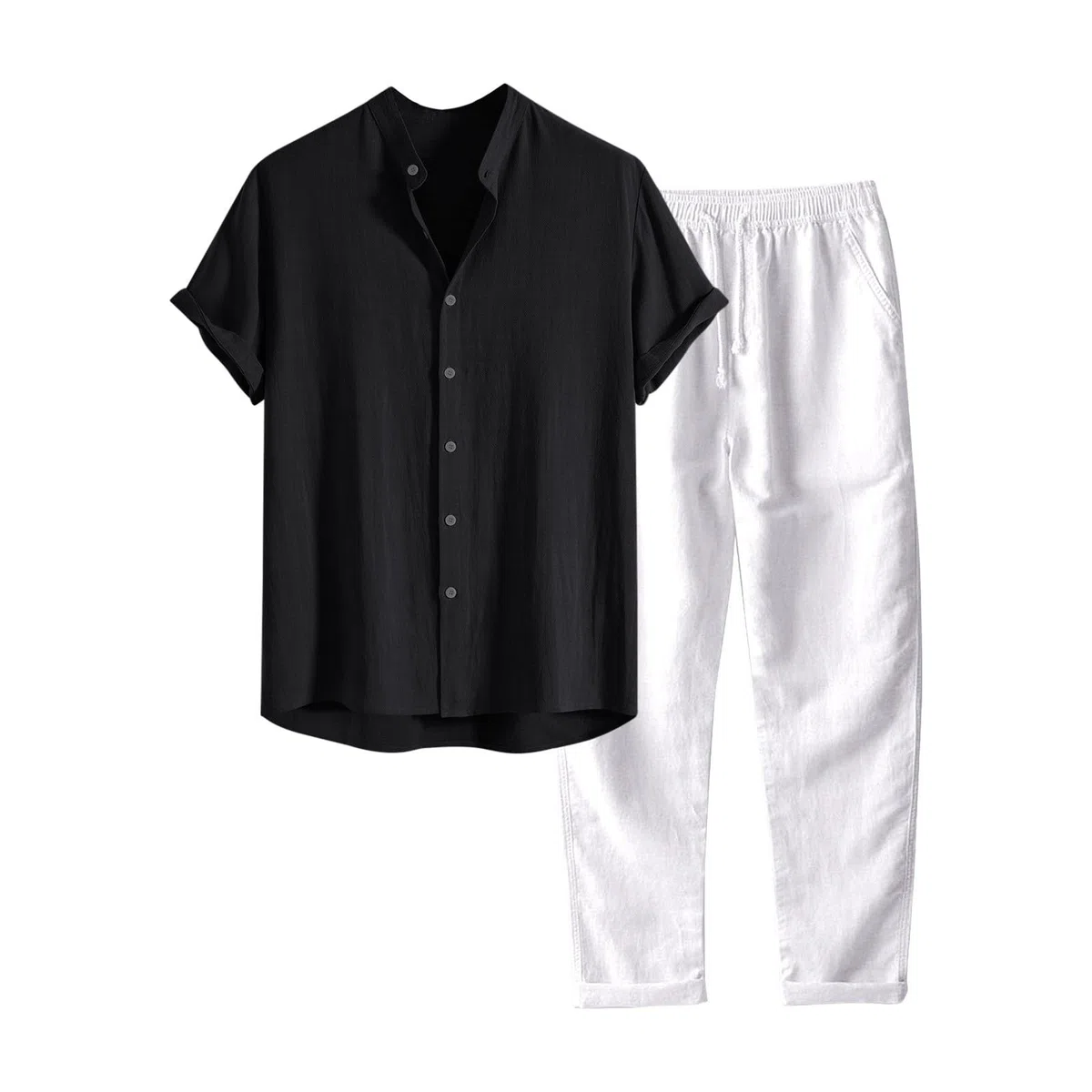 Fulidngzg Completo di Lino Estivo Uomo 2 Pezzi Casual per Spiaggia Tuta Completa in Cotone e Lino Maglietta + Pantaloni con Coulisse Set Uomini Completo Uomo Estivo Elegante