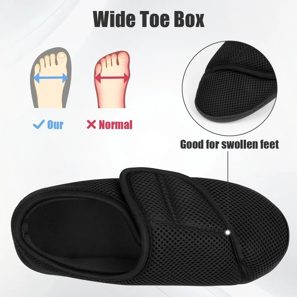 HOTUT Pantofola Uomo Elasticizzata con Strappo, Pantofole Uomo Estive Ciabatte da Anziani, Pantofole Casa con Strappo per Anziani, Diabetici e Piedi Delicati - Nero