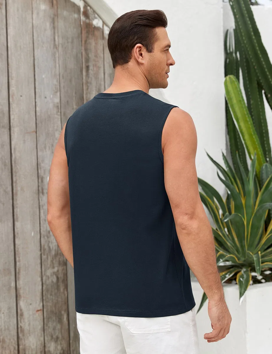 Voqeen Canottiera Uomo Estiva Classica Maglietta Senza Maniche Girocollo Canotta Fitness Leggera Tank Top per L'Estate Vacanze al Mare Allenamento in Palestra