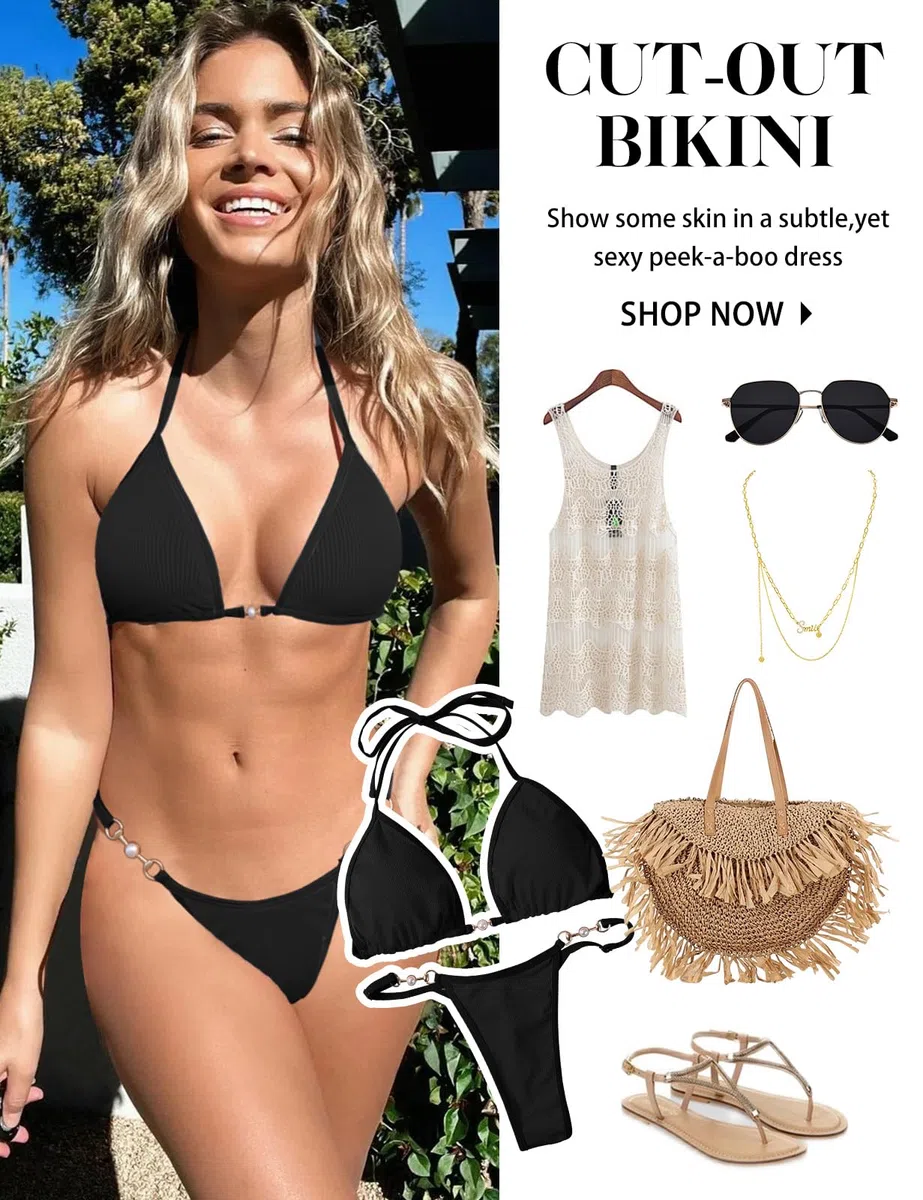 Nadeer Bikini Donna Sexy Costume da Bagno Due Pezzi Costumi Brasiliana con Halter Triangolo Bikini Top Vita Bassa Perizoma Bikini