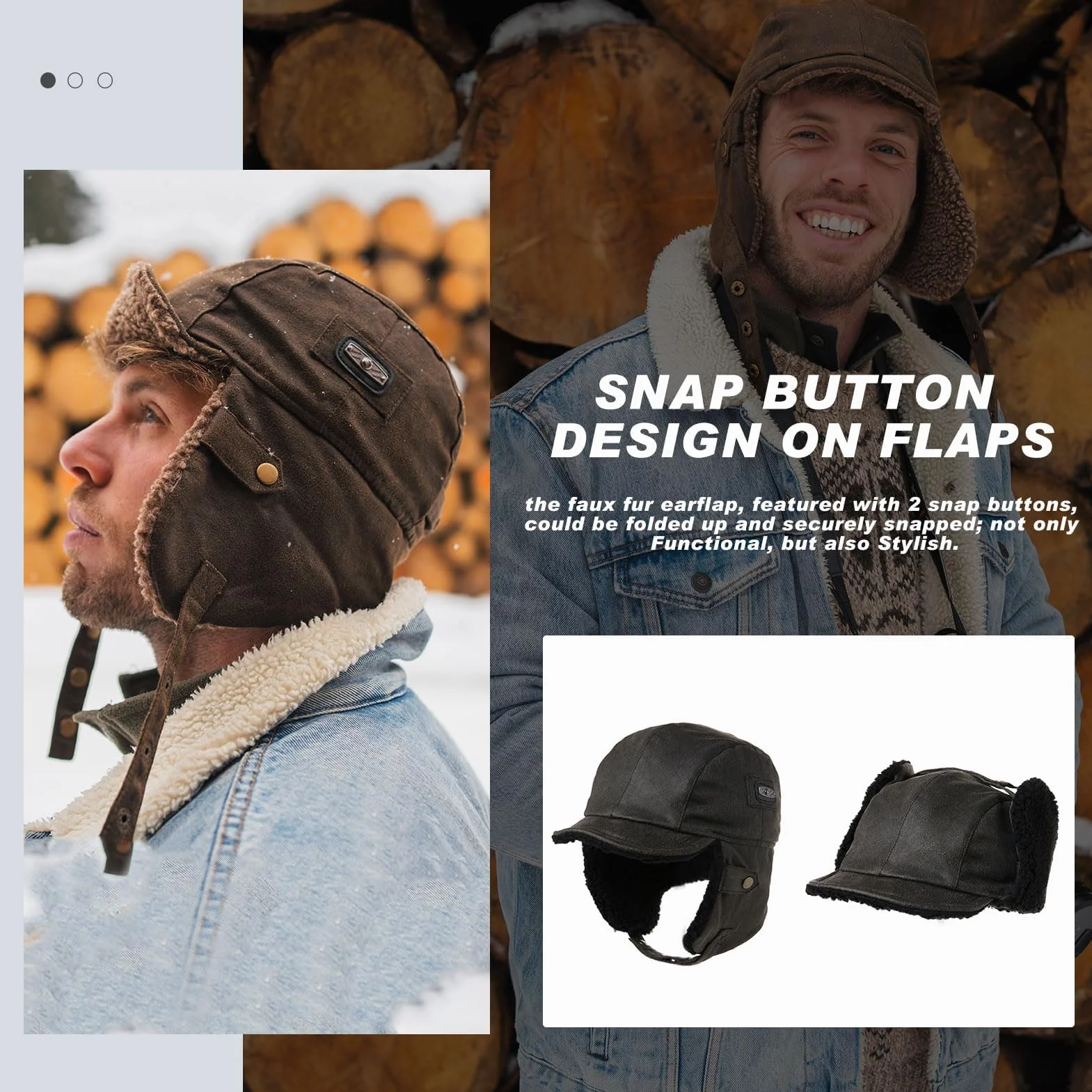 TOP-EX Oversize Impermeabile XXL XXXL Uomo Pilota Earflap Aviator Inverno Faux Leather Hat Caccia Trapper Outdoor