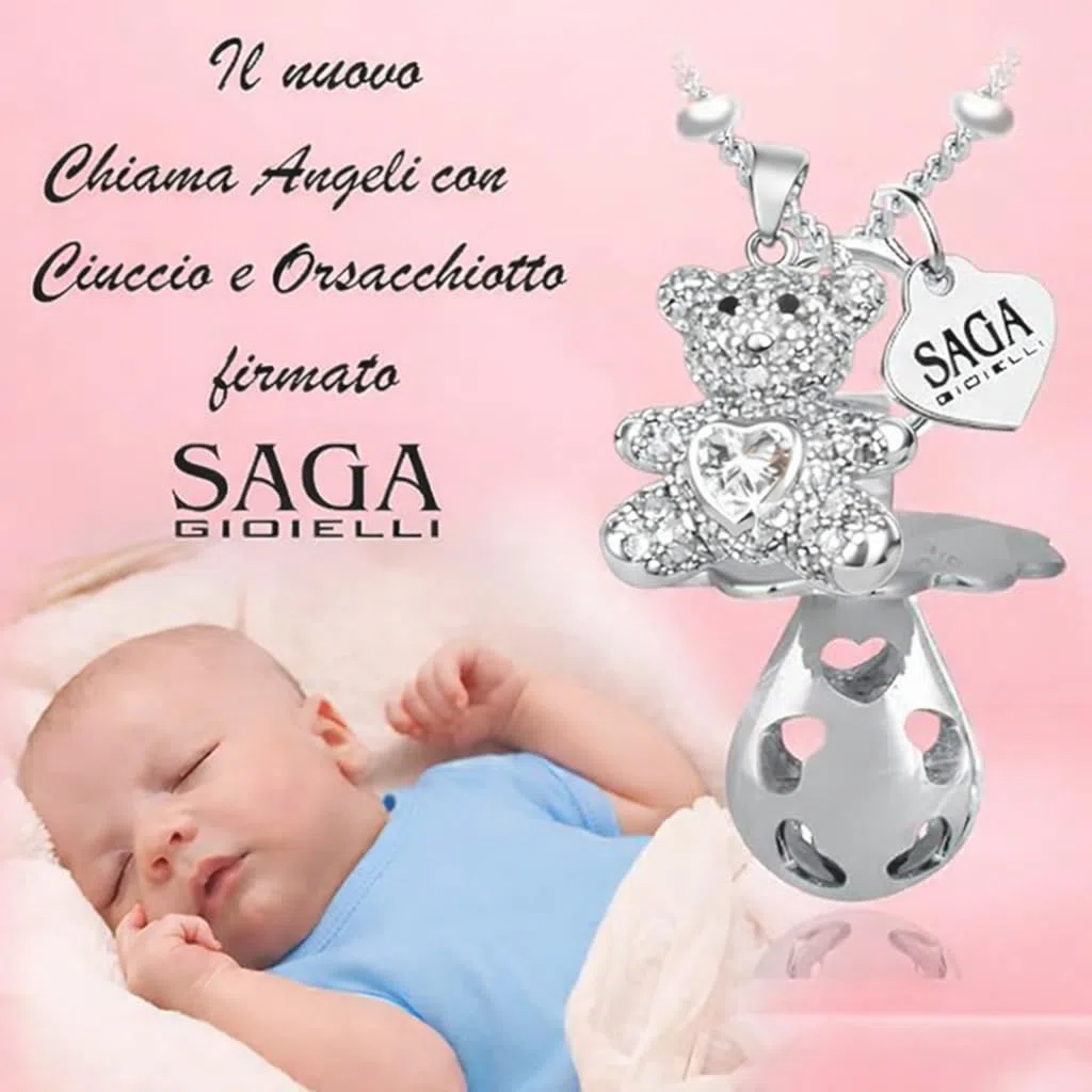 SAGA GIOIELLI® Collana Donna Chiama Angeli Gravidanza Richiamo degli Angeli Donna Incinta Ciuccio Orsacchiotto