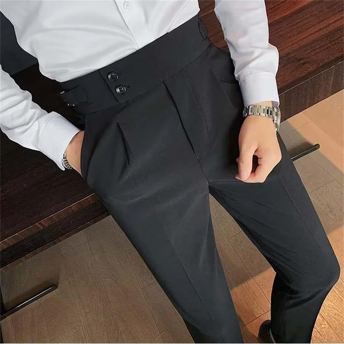 2026 Costume da uomo Slim Fit Small Foot Vita Alta Tinta unita Pantaloni da lavoro con gamba dritta