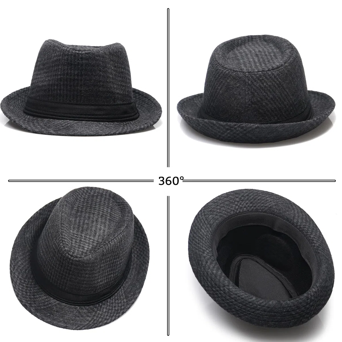 Initlove Cappello da uomo Fedora classico in feltro Panama cappello a tesa corta Trilby cappelli
