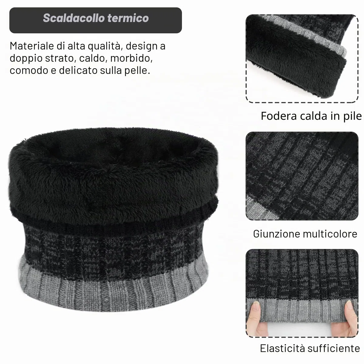 ZASFOU Set di guanti invernali da uomo, in maglia, con protezione touch screen, con cappuccio e teschio, foderati in pile