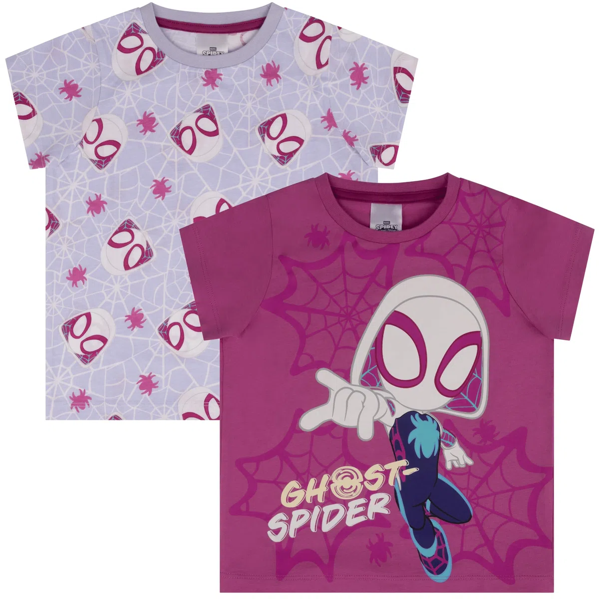 Marvel Ghost Spider, Spiderman, Confezione da 2 Magliette a Maniche Corte in 100% Cotone, per Bambine, Multicolor, Multicolore