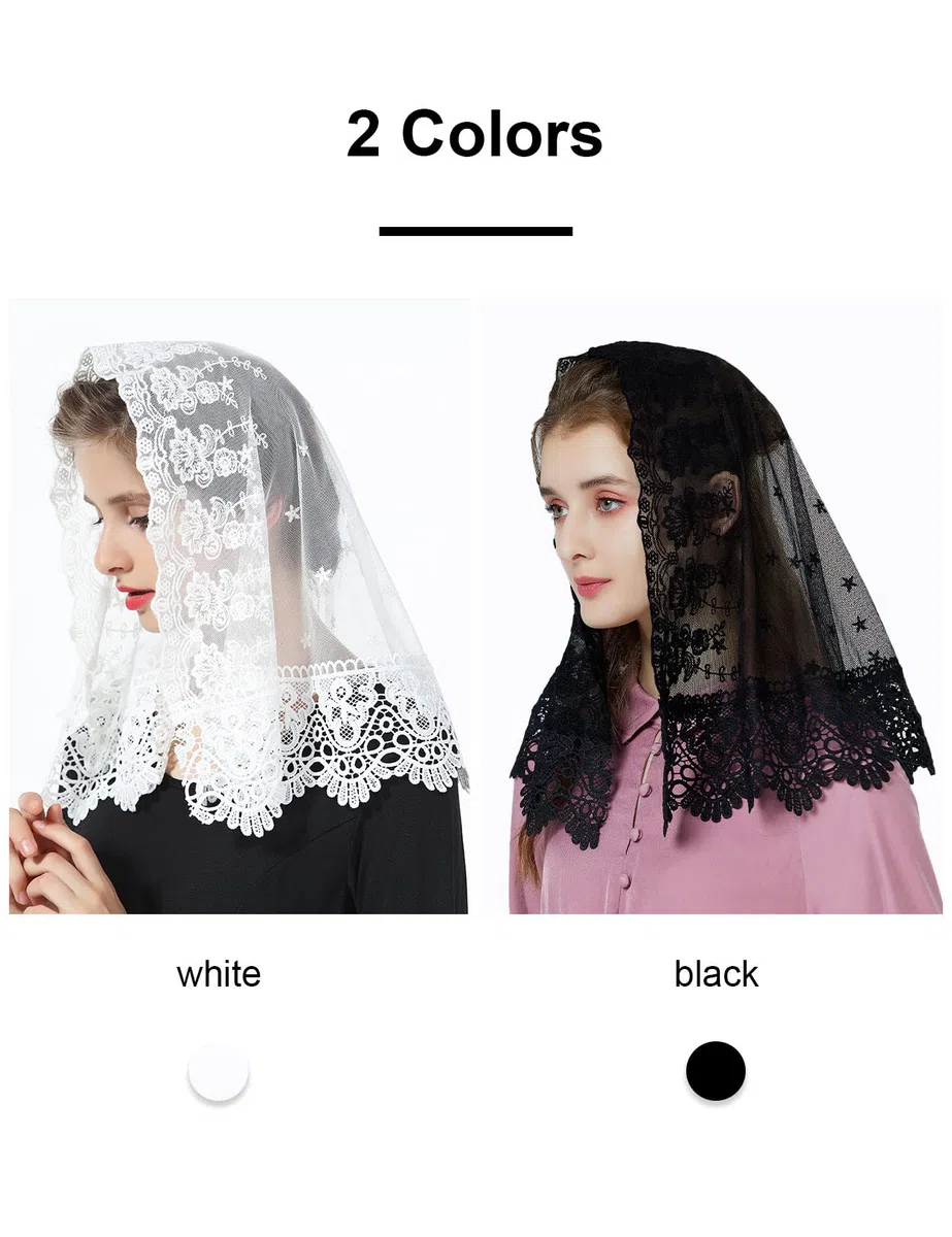 BEAUTELICATE Velo di Pizzo per Chiesa Sposa Velo Muliebre Cattolica Copricapo Foulard Sciarpa per Messa Latino Lutto Nero Avorio V105