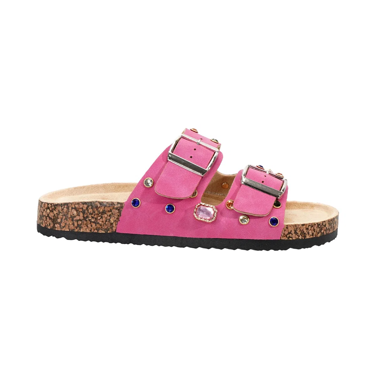JOMIX Ciabatte Donna Estive Sandali Eleganti Pantofole Bohemien con Pietre Colorate Fibbie e Suola in Sughero per Spiaggia Tempo Libero Vacanze Comodi Antiscivolo