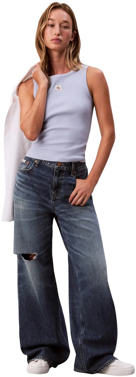 Calvin Klein Donna Canotta Woven Label Rib con Logo