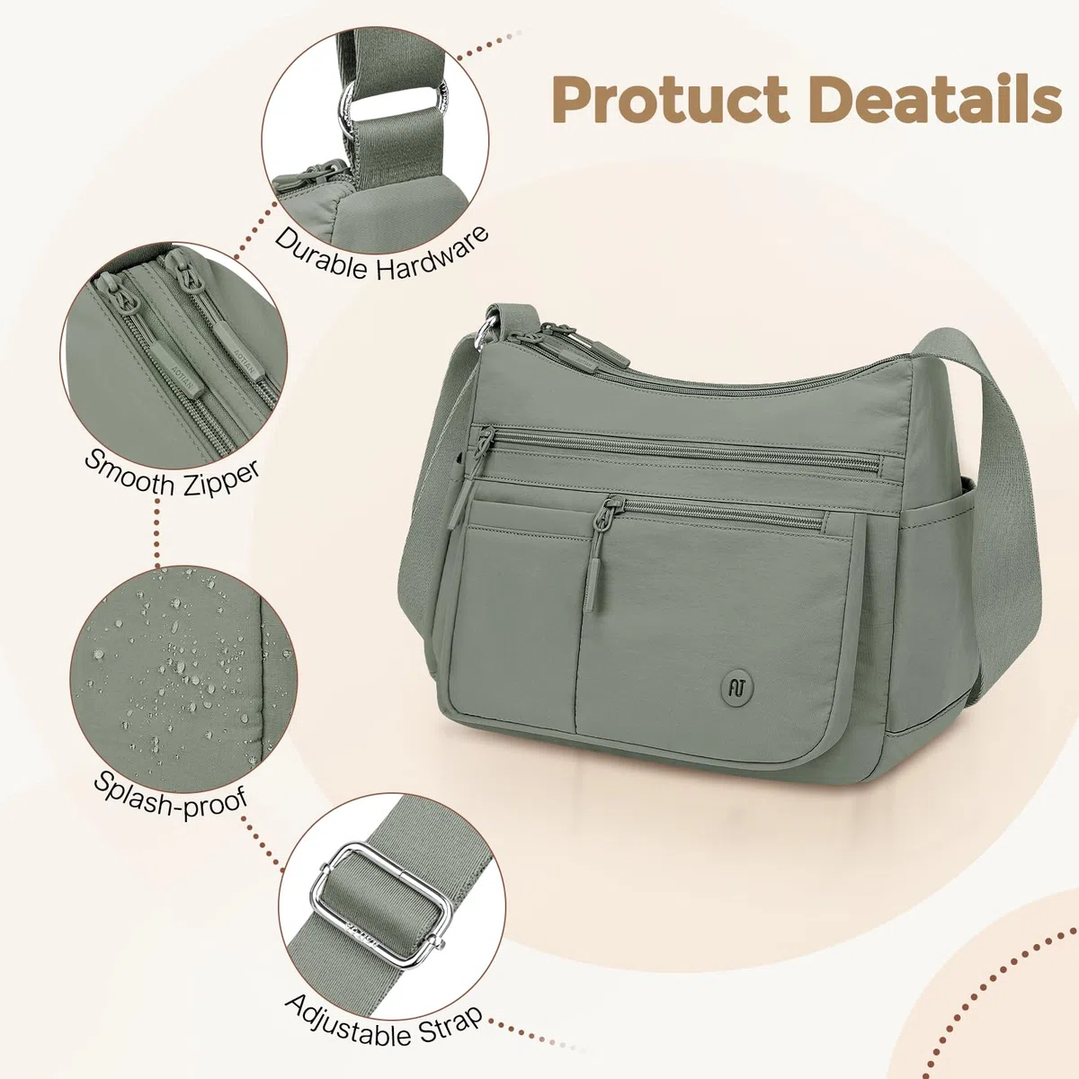 Borsa Tracolla Donna Grande Borse da Donna in Tessuto Oxford Impermeabile Borsa a Spalla con Multitasche con Cerniera, Crossbody Bag Media per Uscire Fare Shopping Viaggiare Lavorare