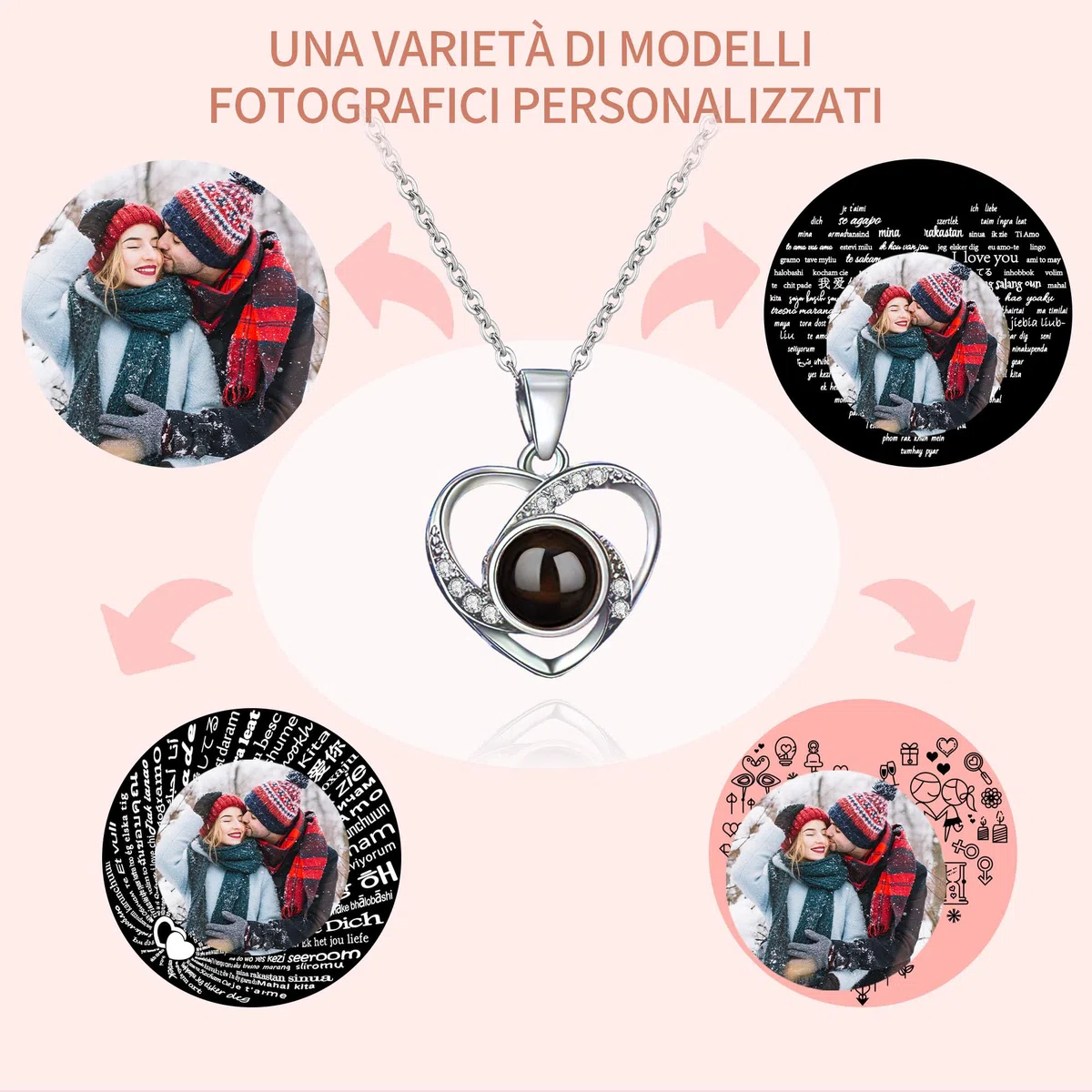Easycosy Collana Personalizzata con Foto, Collana con Foto Proiettata, Collane Donna Personalizzate, Ciondolo a Cuore Personalizzato per Mamma Amica, Lei, Idee Regalo 2026