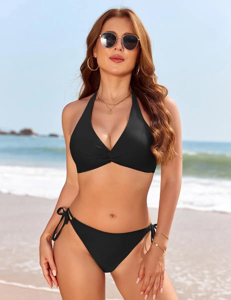 Costume Donna Due Pezzi Costumi da Bagno Halter Bikini Mare Reggiseno Push Up Sexy Beachwear Vita Alta Regolabili Swimsuit Tankini Swimwear