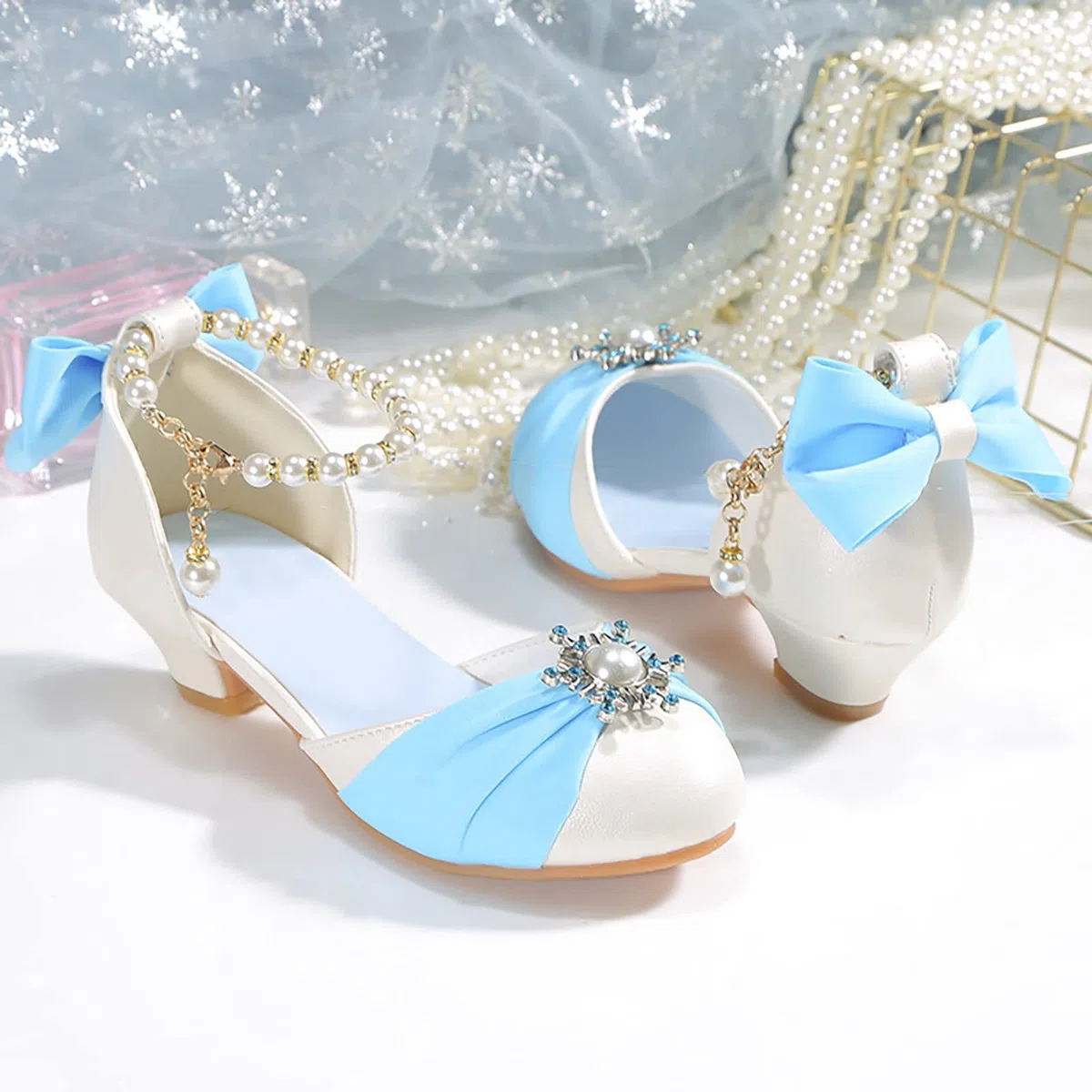 Scarpe da bambina con fiori singoli, brillanti diamanti a rete, con fiocco, da principessa, carine ed eleganti, per bambini, scarpe da ballo, scarpe da sera