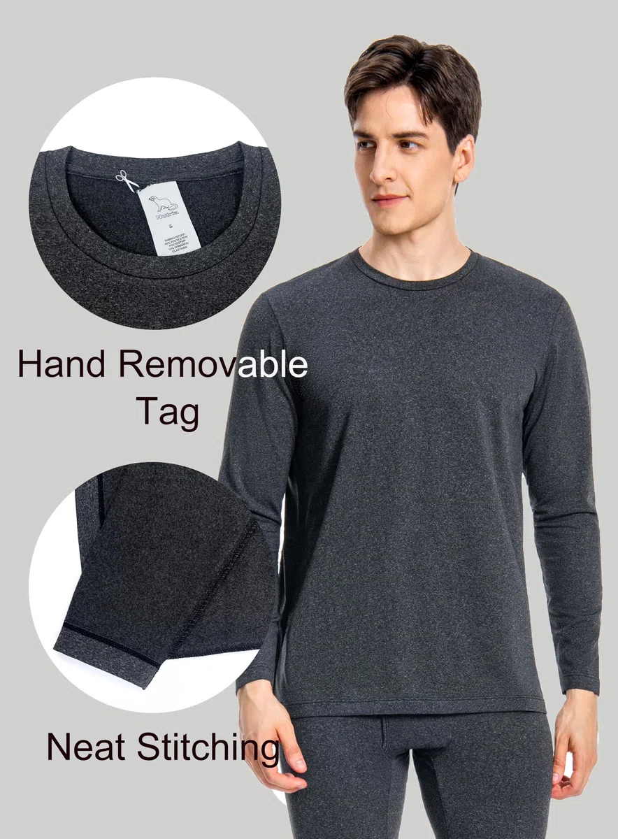 Nutria Maglia Termica Uomo Manica Lunga Pacco da 2, Maglie Termiche con Interno in Pile Girocollo, Biancheria Intima Termica Camicie Foderate in Pile per l'inverno Leggera Sci Corsa Ciclismo U07A