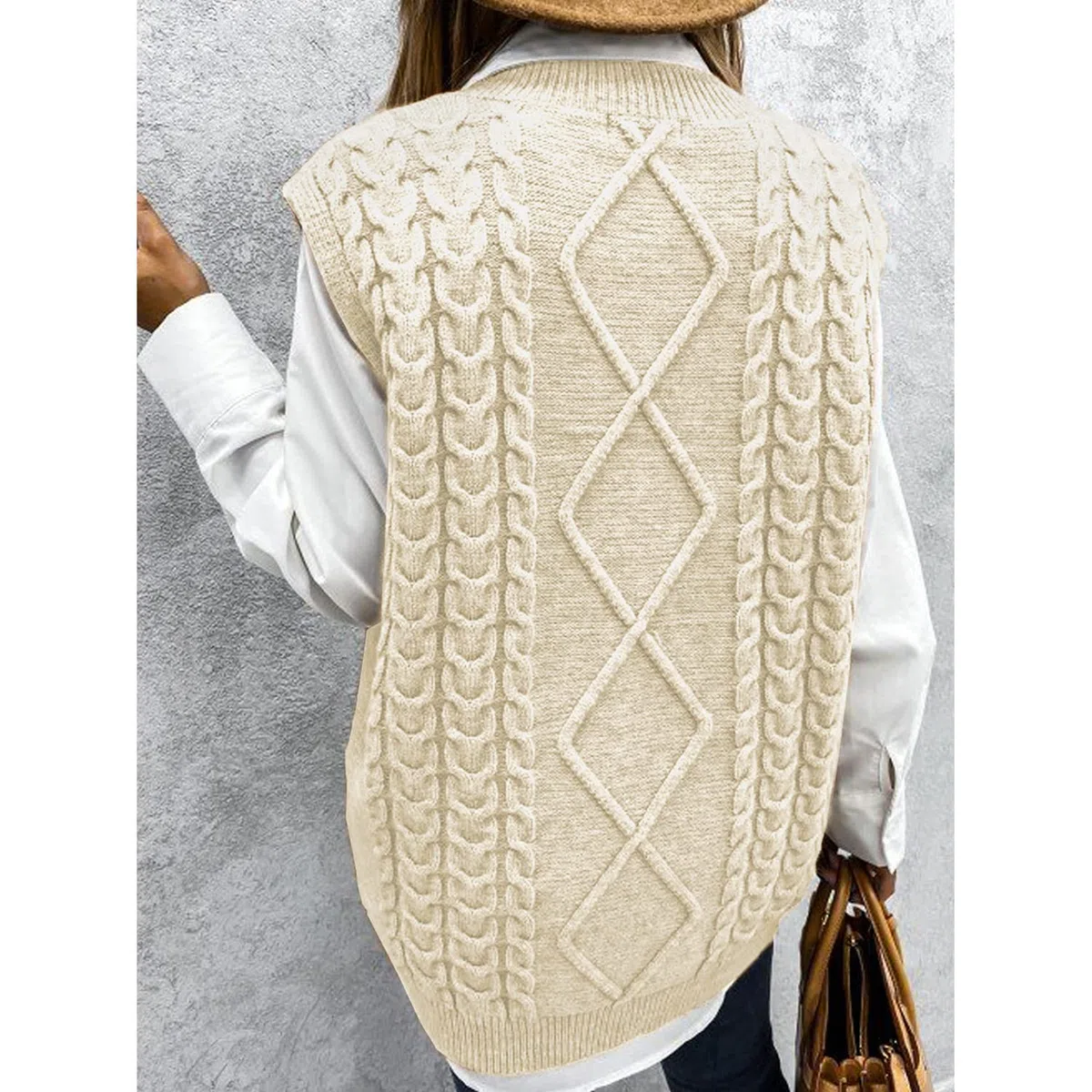 Voqeen Maglione Senza Gilet in Maglia da Donna Maniche Lavorato a Maglia Scollo a V Elegante Maglia Classico Gilet Maglioni Lungo Maglieria Autunno Inverno Pullover Smanicato