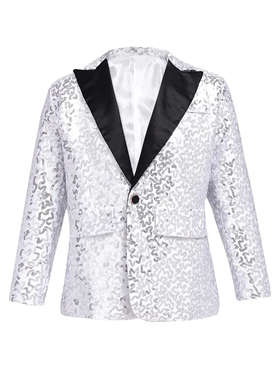 ranrann Giacca da Battesimo Bambino Ragazzo Blazer Elegante con Paillettes Cappotto in Paillettes Formale Costume da Cerimonia Comunione Festa Partito Suit Top Formale