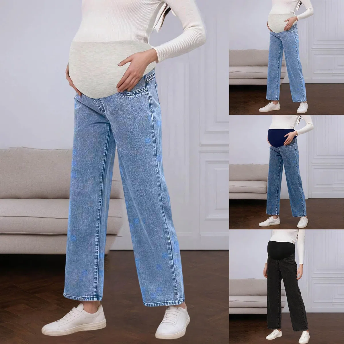 Jeans premaman da donna in denim, comodi pantaloni premaman con tasche, jeans a gamba larga, vita alta, gamba dritta, pantaloni vintage Y2K, per il tempo libero