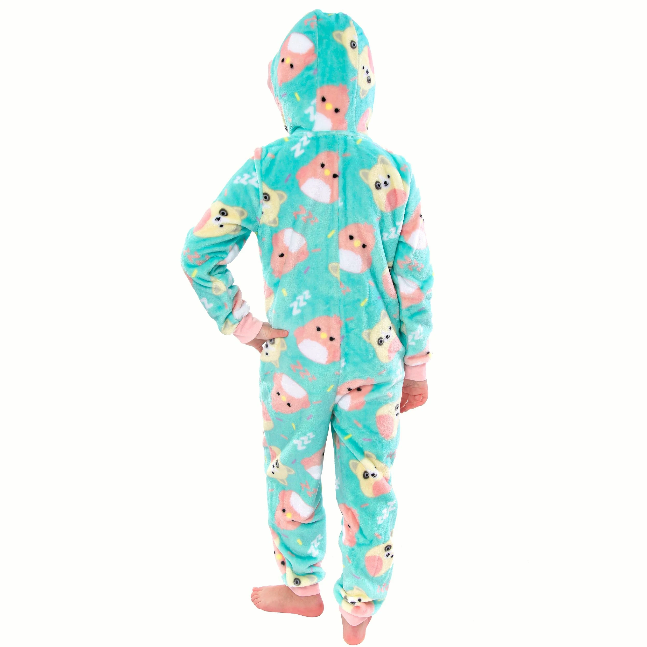 Squishmallows Ragazze Tutina in Pile Charlie e Trina Cappuccio Pigiama Intero