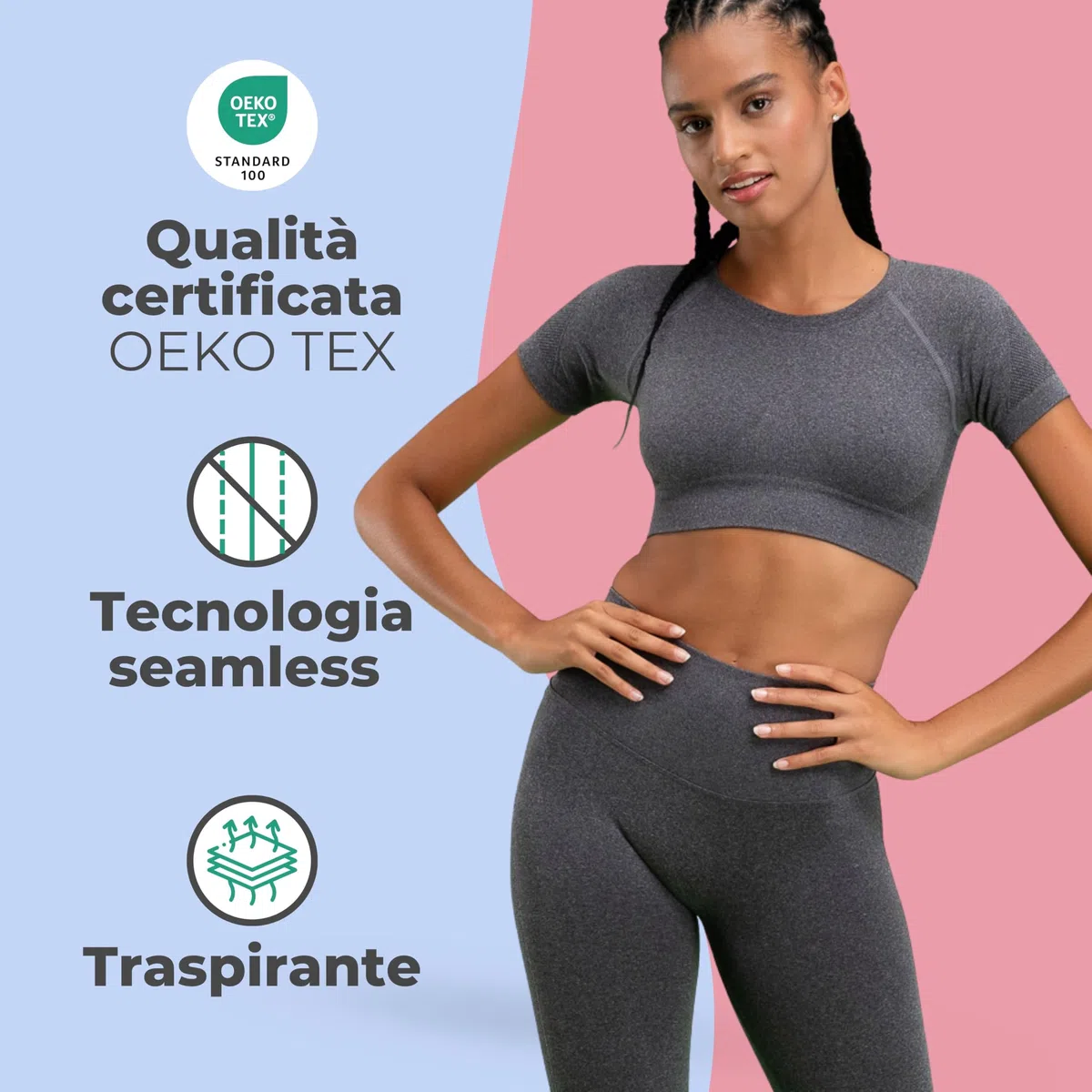 FOCENZA Top Sportivo Donna a Maniche Corte, Crop Top Effetto Push Up in Microfibra Morbida e Traspirante, Made in Italy