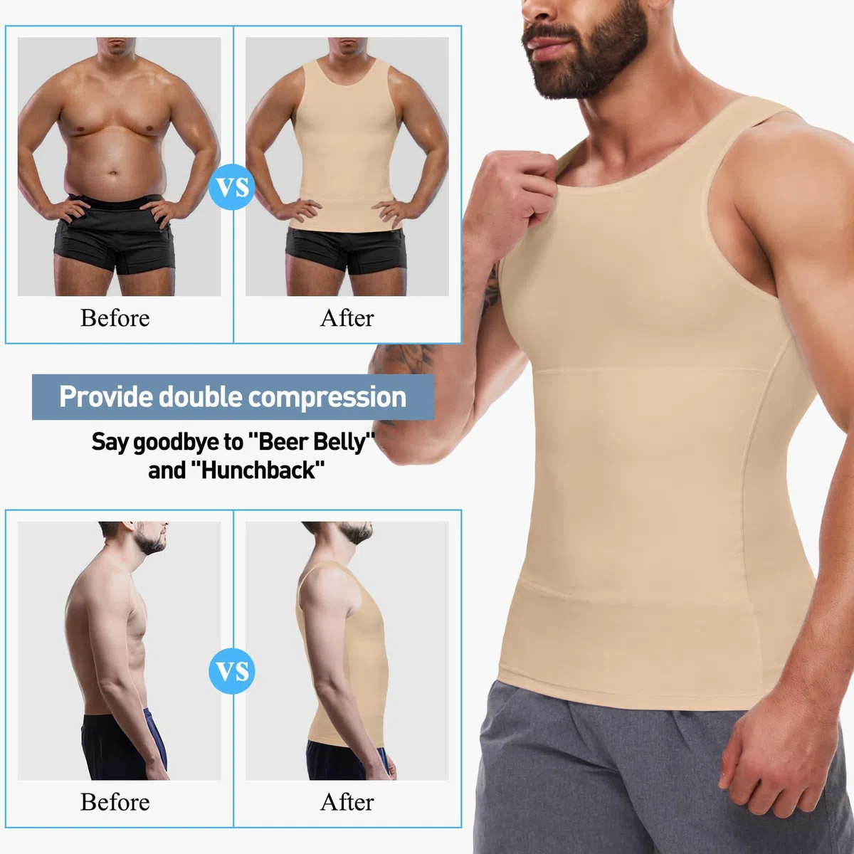 SLIMBELLE Canotta Contenitiva Uomo Elasticizzata Maglia Dimagrante Fascia Pancia Senza Maniche Palestra Shapewear