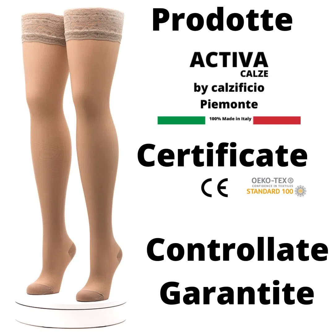 Activa - 2 Paia Calze Autoreggenti Compressione Graduata Donna 140 Denari mm/Hg 16/19, Calze Contenitive Donna per Circolazione Riposanti Curative 100% Made in Italy, Calze Elastiche per Vene Varicose