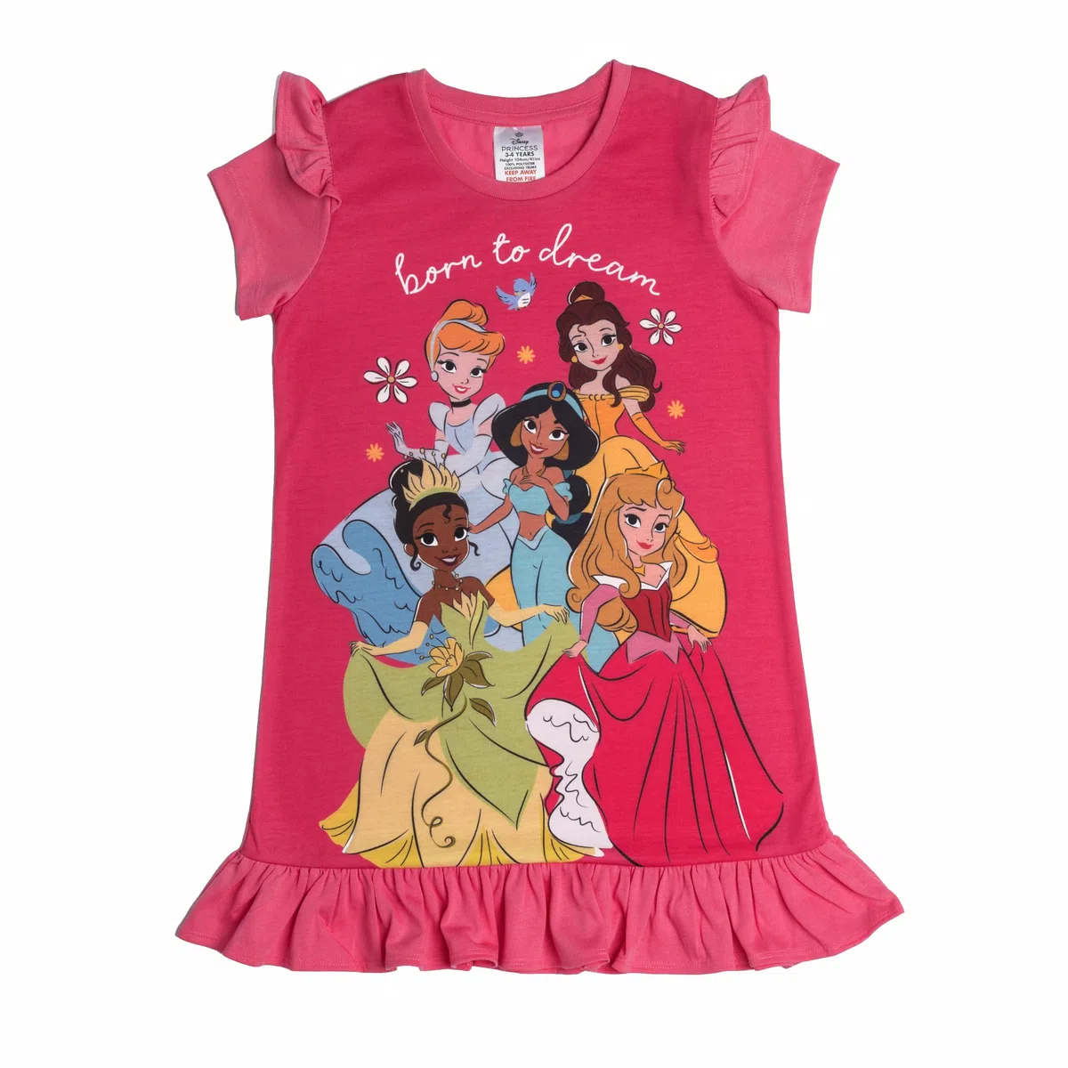 Disney Camicia da notte da bambina, con volant, Cenerentola, Belle Tiana, Jasmine Aurora, pigiama da notte