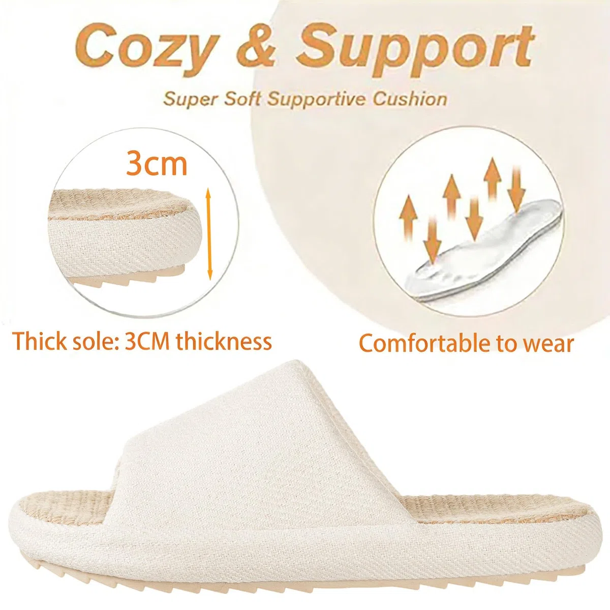 Eagsouni Pantofole di Lino Memory Foam Ciabatte Donna Comode Antiscivolo Morbide Slippers