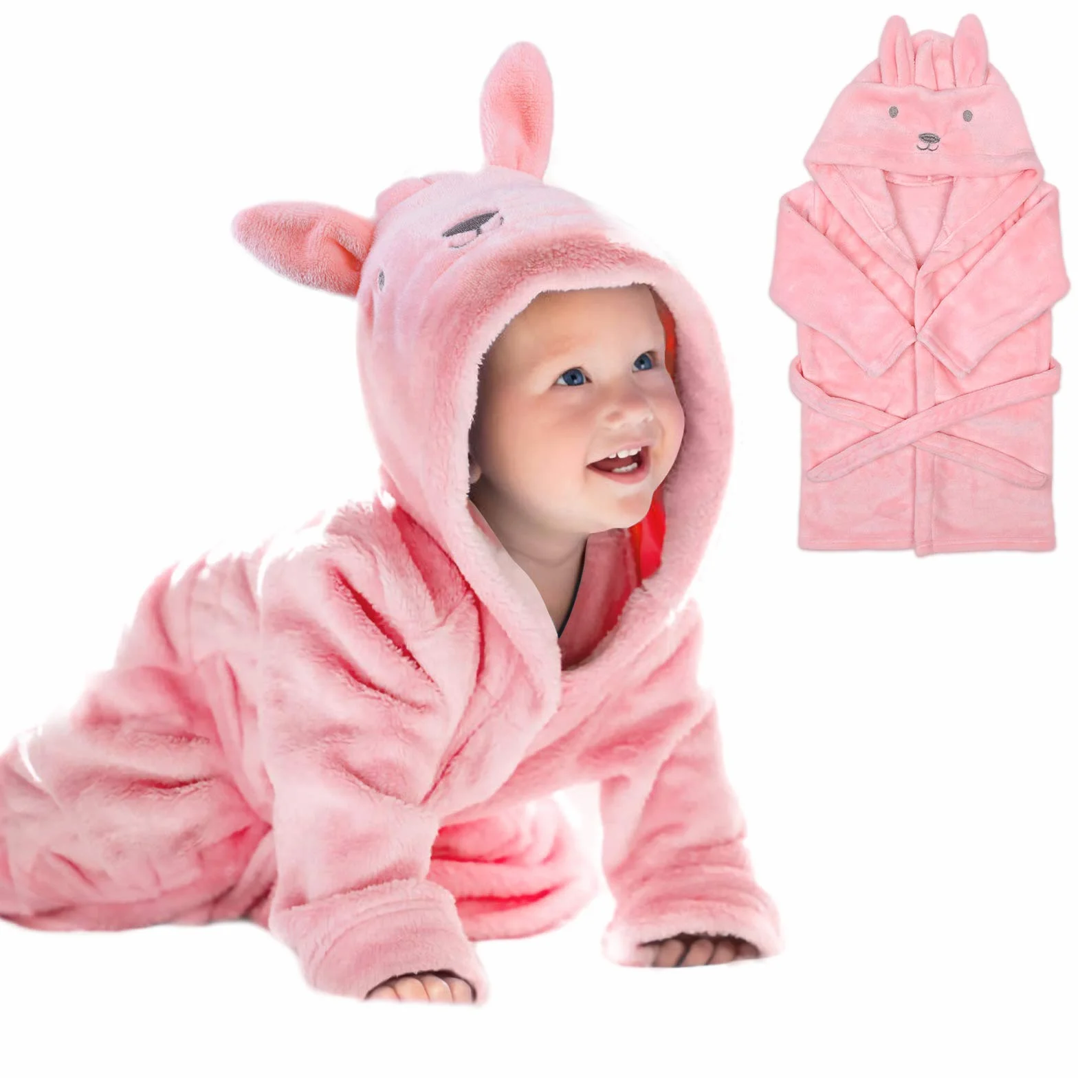 URAQTAccappatoio Neonato, Accappatoio per Bebè con Cintura, Asciugamano con Cappuccio Flanella, Extra Morbido e Assorbente, Regalo Unisex